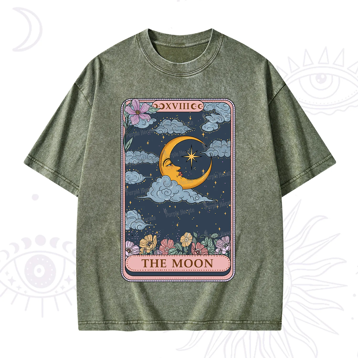 Purplehecate The Moon Tarot Card Washed T-Shirt