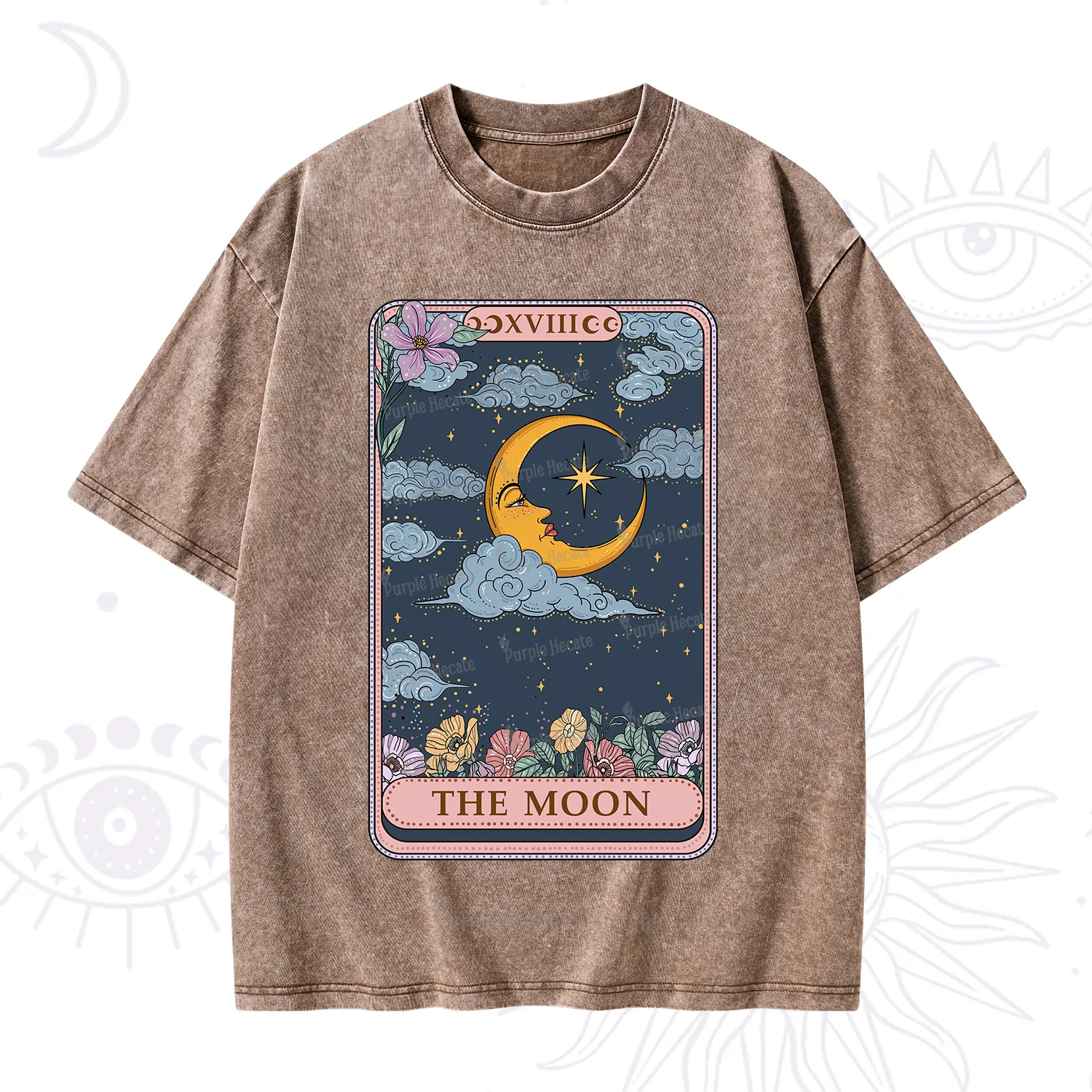 Purplehecate The Moon Tarot Card Washed T-Shirt