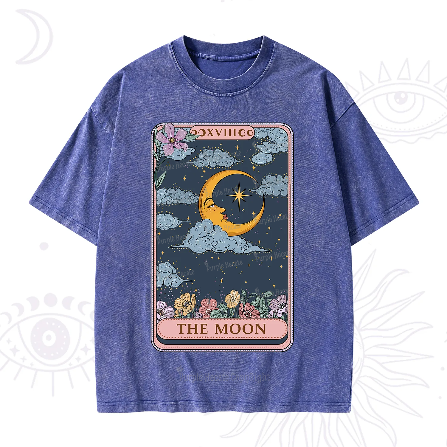 Purplehecate The Moon Tarot Card Washed T-Shirt