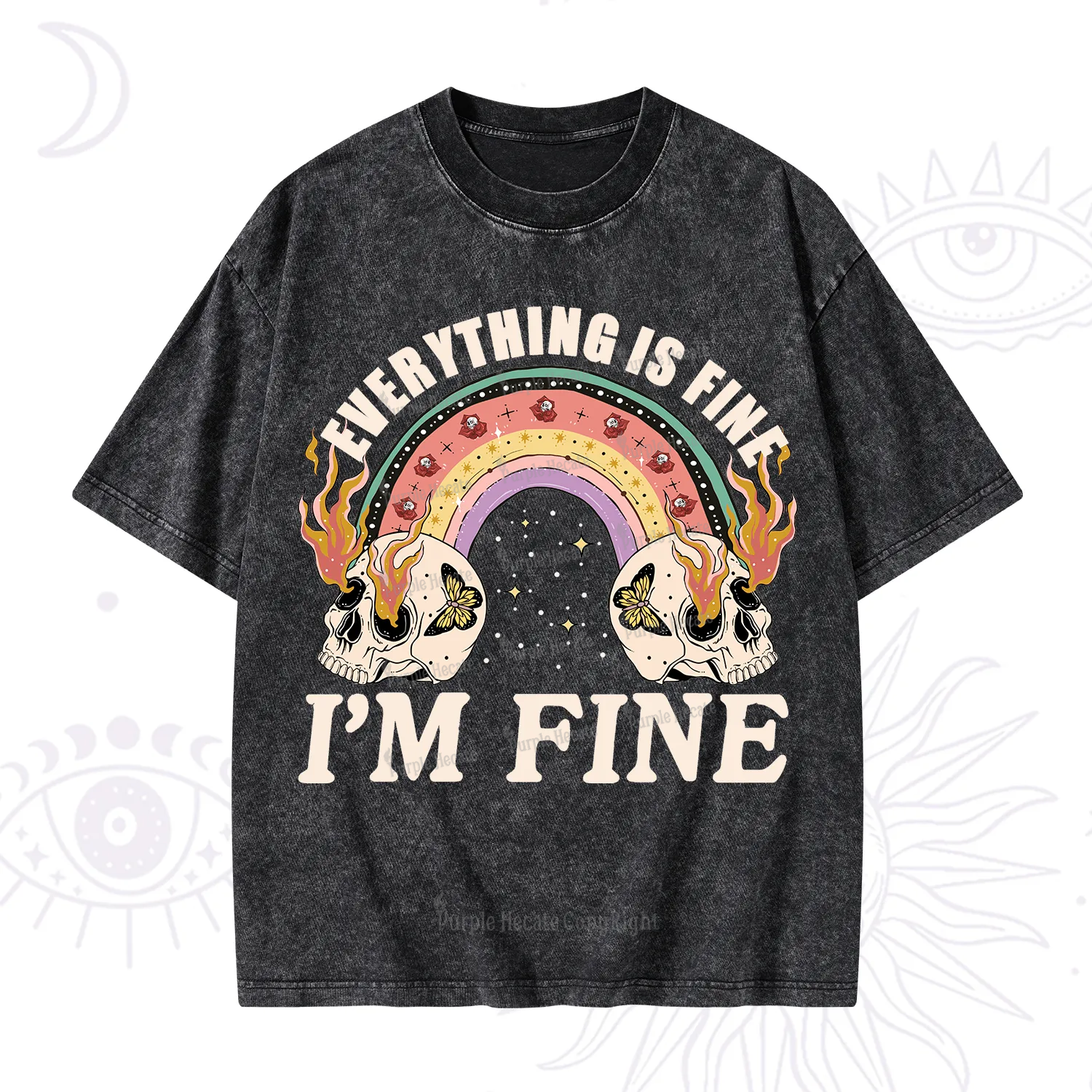 Purplehecate Everything Is Fine Washed T-Shirt