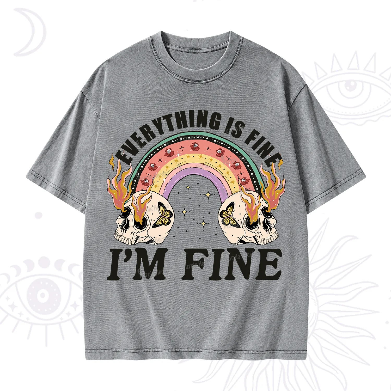 Purplehecate Everything Is Fine Washed T-Shirt