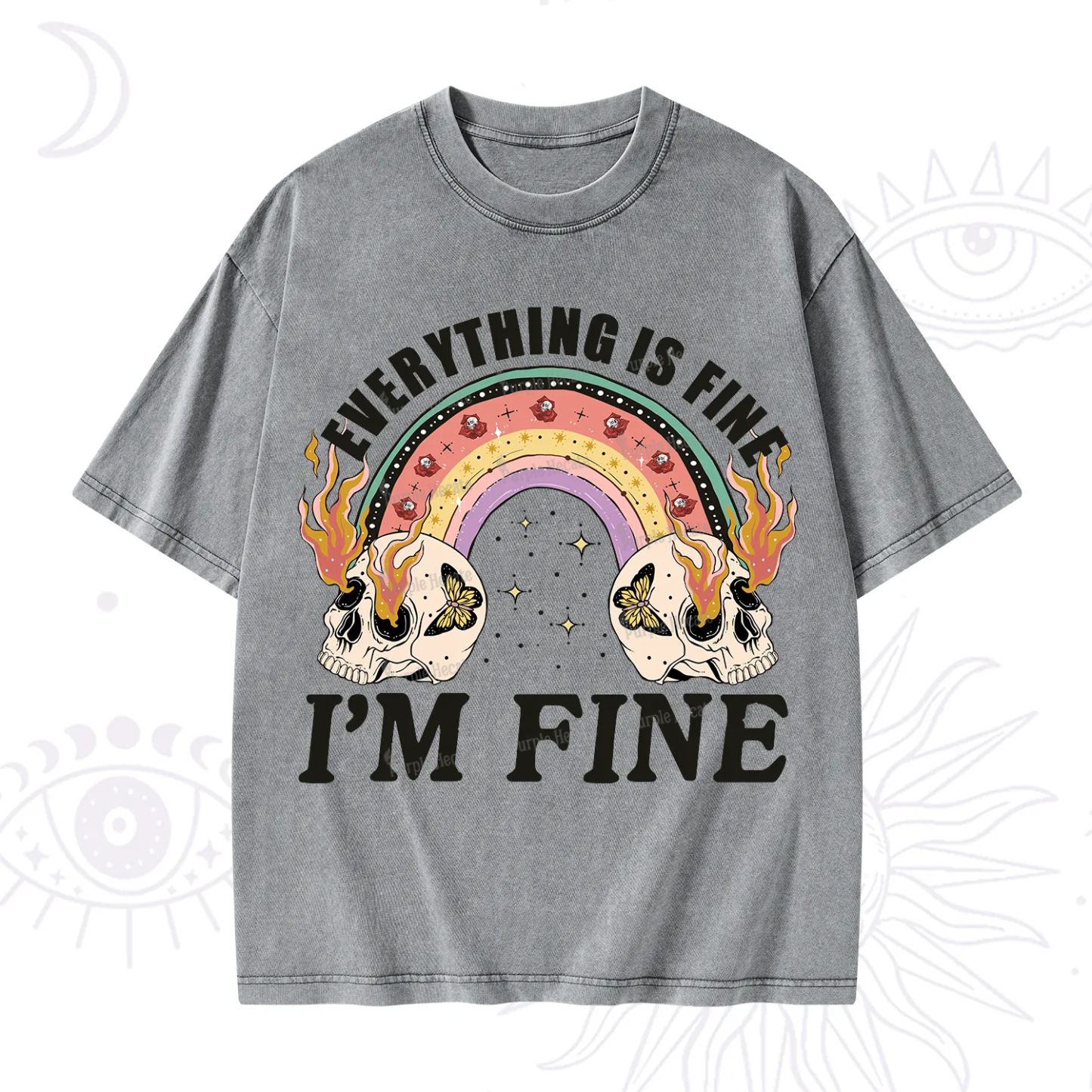 Purplehecate Everything Is Fine Washed T-Shirt