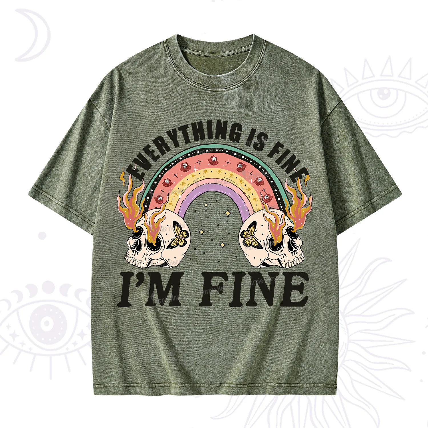 Purplehecate Everything Is Fine Washed T-Shirt