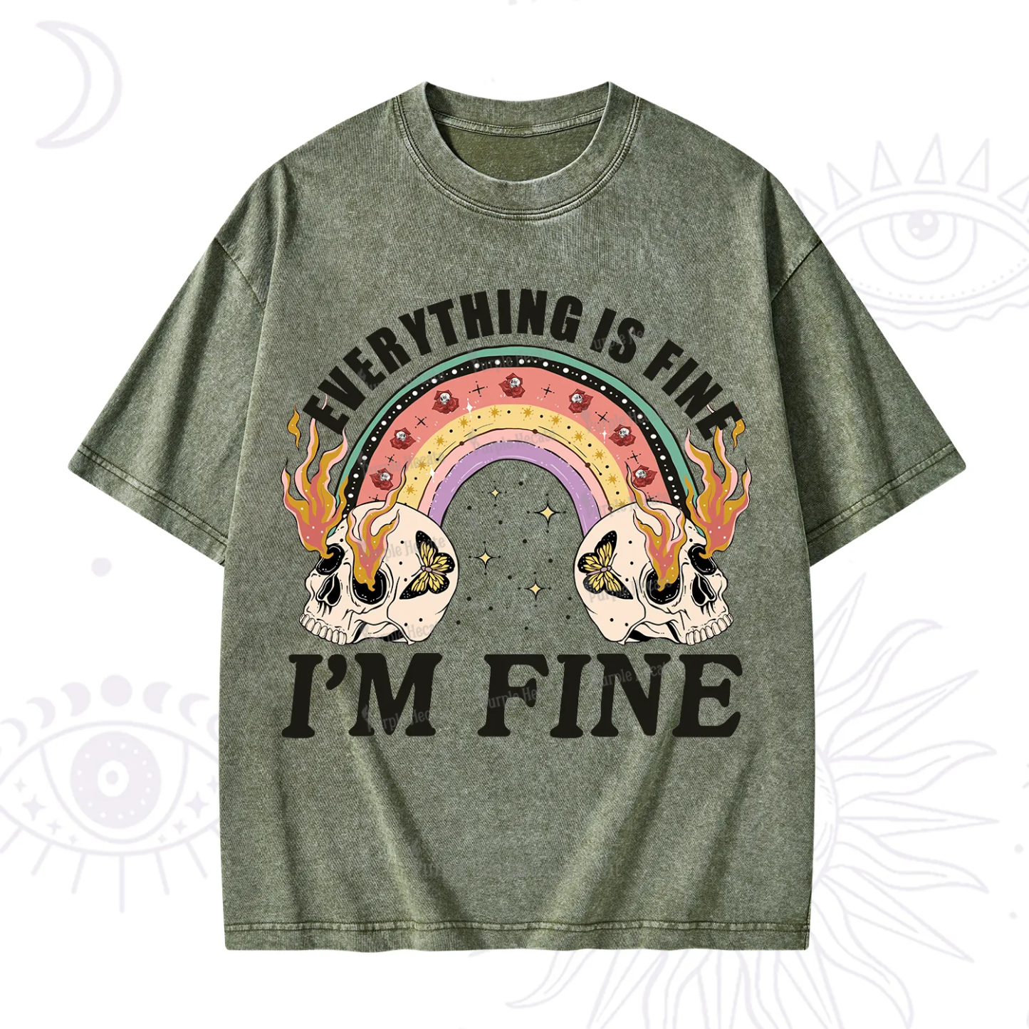 Purplehecate Everything Is Fine Washed T-Shirt