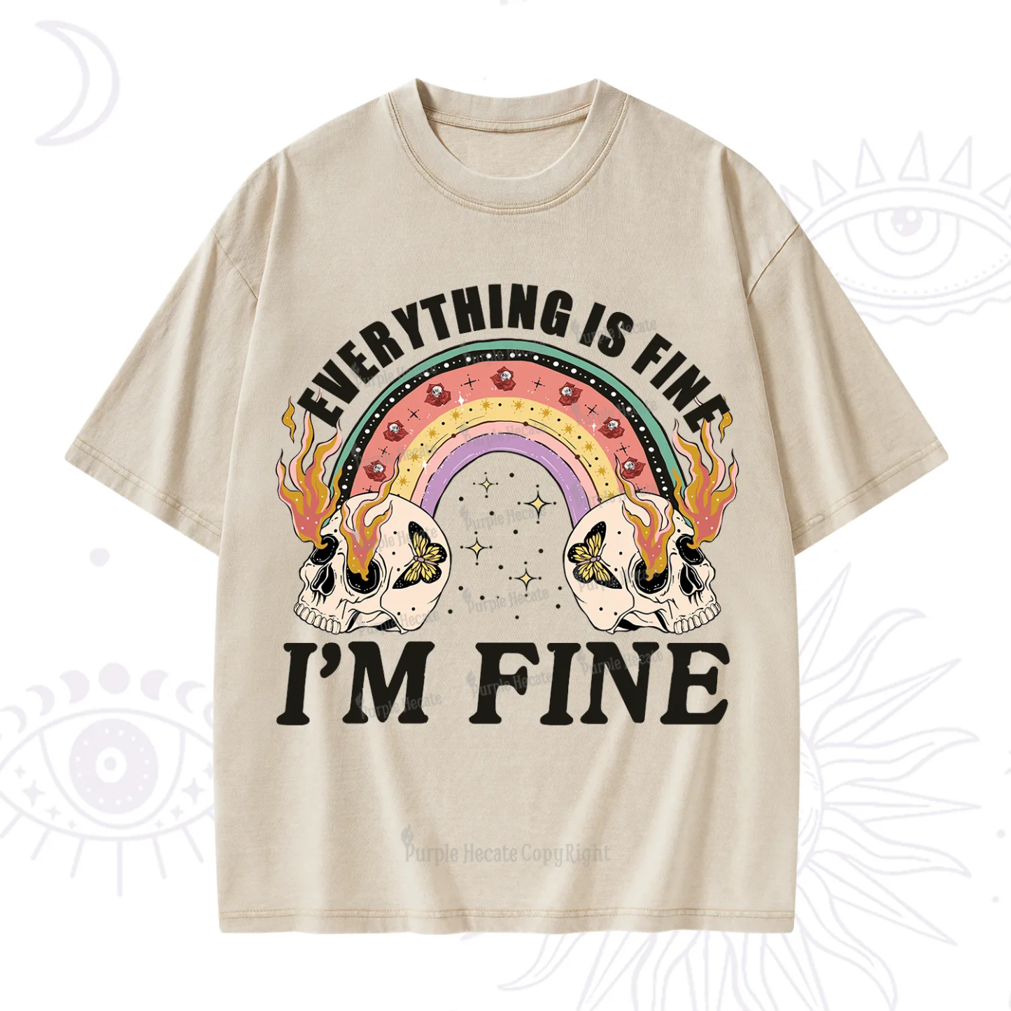 Purplehecate Everything Is Fine Washed T-Shirt