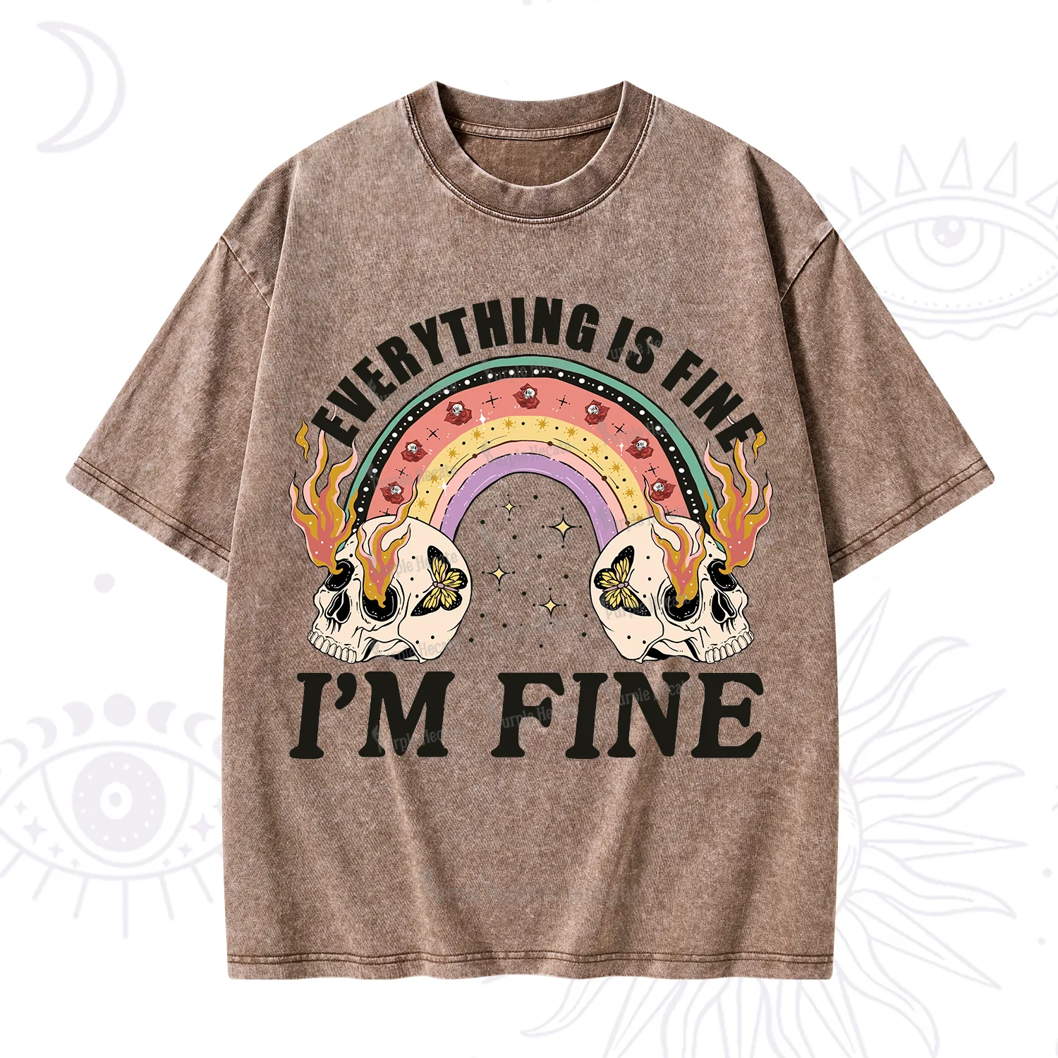 Purplehecate Everything Is Fine Washed T-Shirt