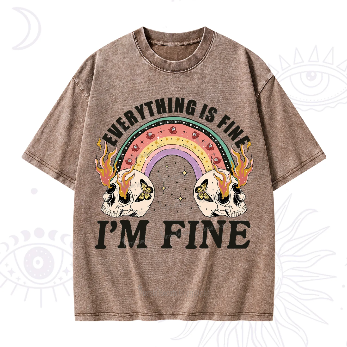 Purplehecate Everything Is Fine Washed T-Shirt