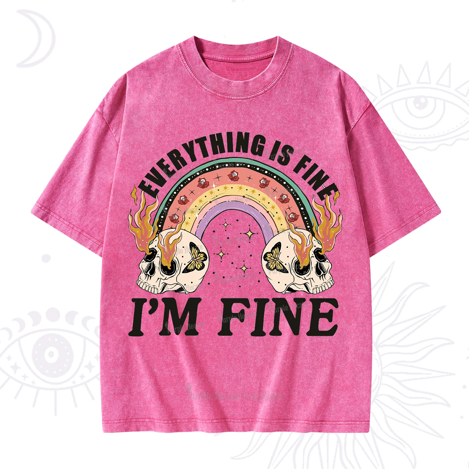 Purplehecate Everything Is Fine Washed T-Shirt