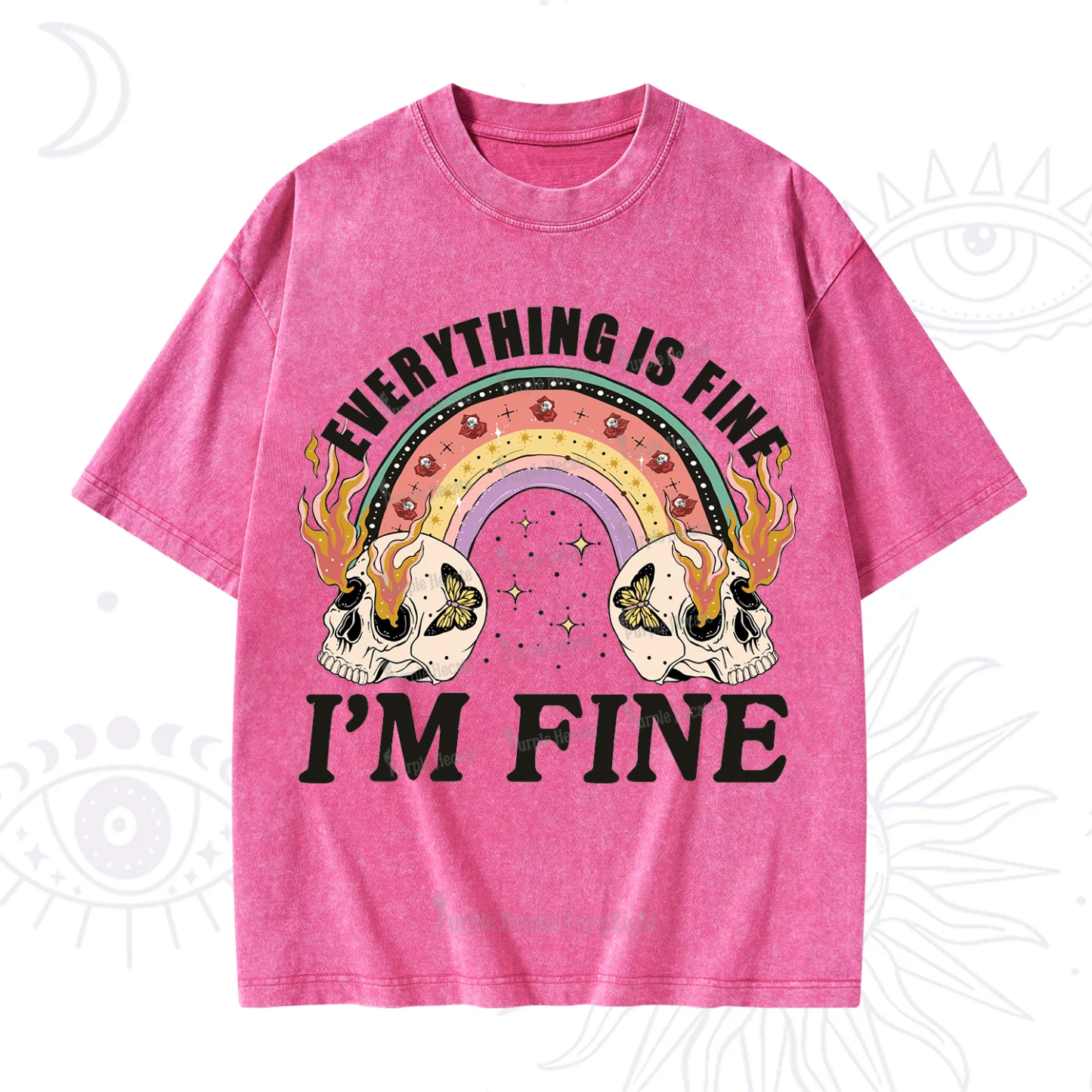 Purplehecate Everything Is Fine Washed T-Shirt