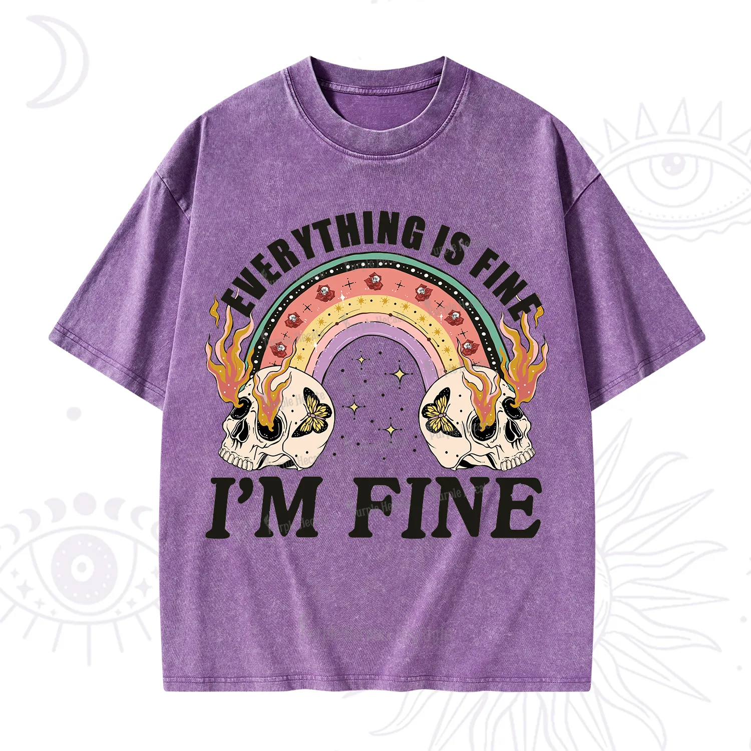 Purplehecate Everything Is Fine Washed T-Shirt