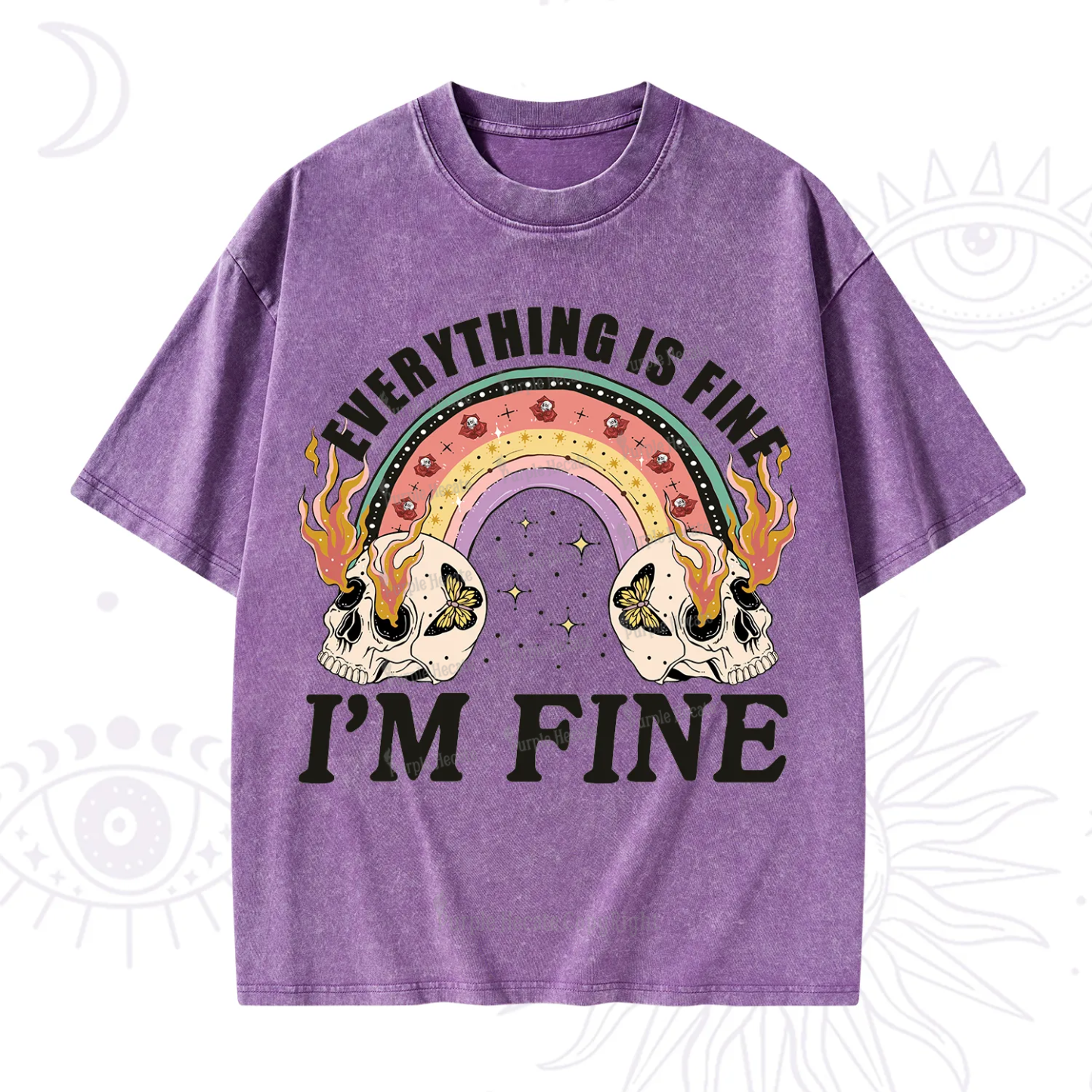 Purplehecate Everything Is Fine Washed T-Shirt