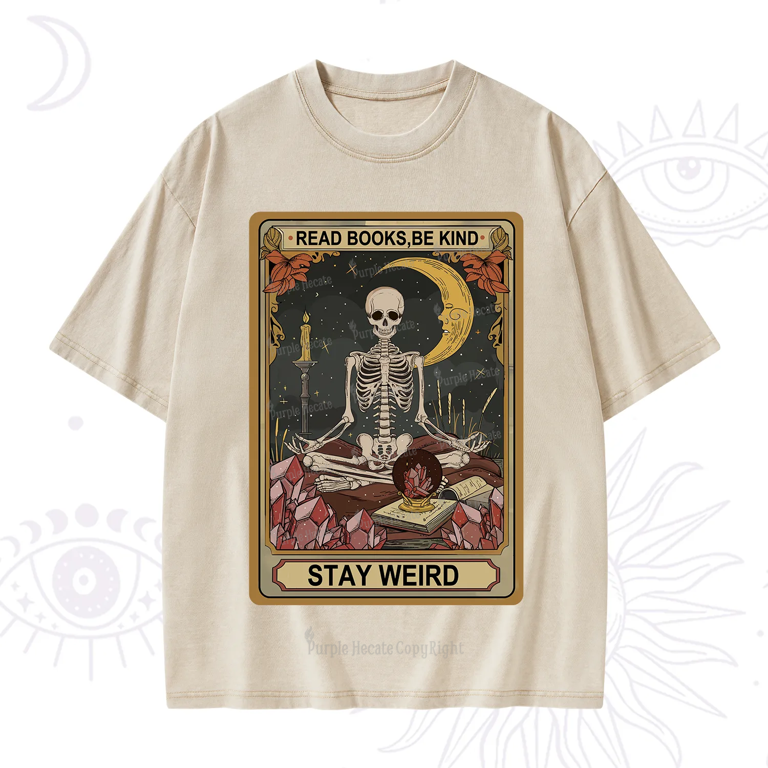 Purplehecate The Read Books Be Kind Stay Weird Oracle Card Washed T-Shirt