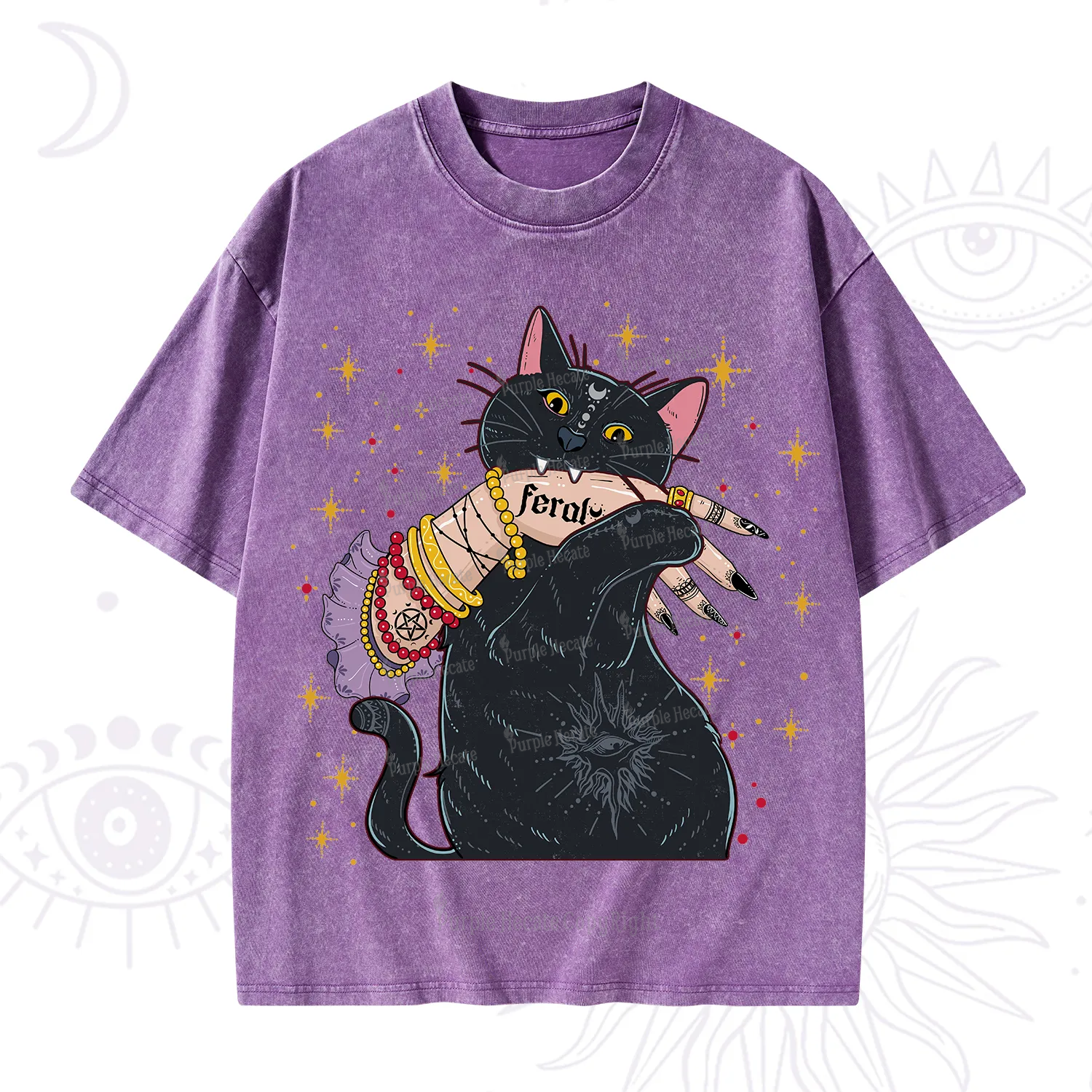 Purplehecate Feral Cat Washed T-Shirt