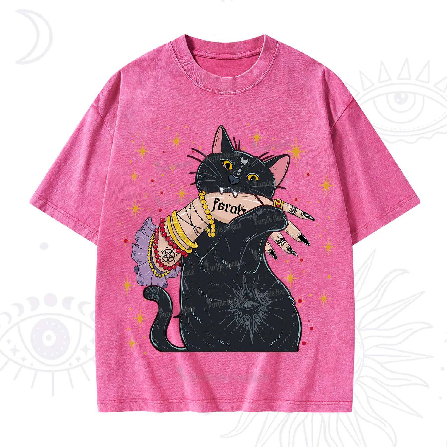 Purplehecate Feral Cat Washed T-Shirt