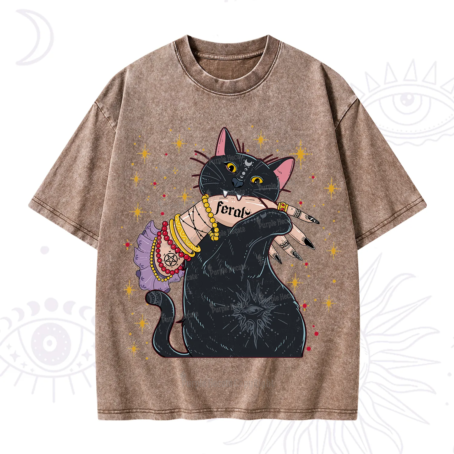 Purplehecate Feral Cat Washed T-Shirt