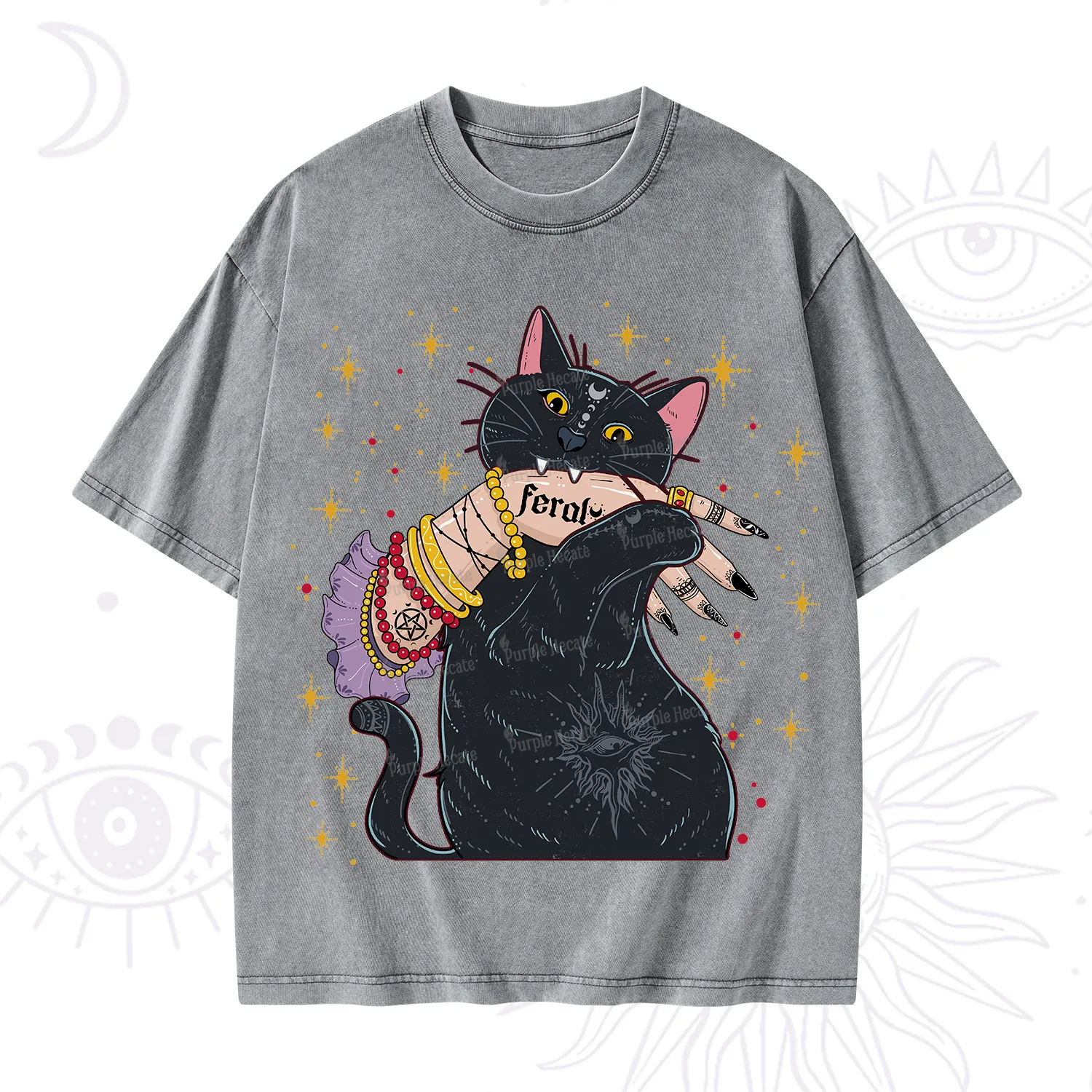 Purplehecate Feral Cat Washed T-Shirt