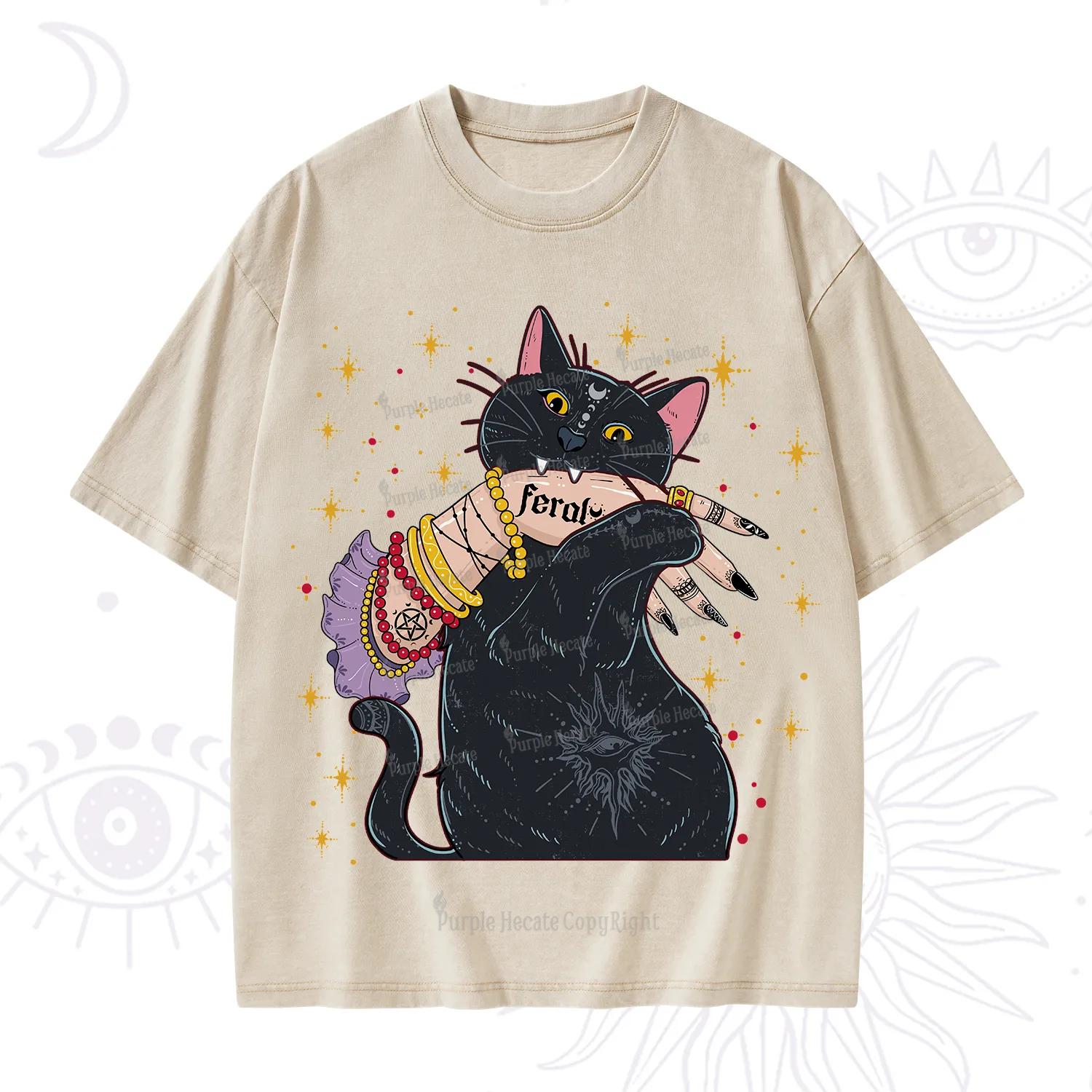 Purplehecate Feral Cat Washed T-Shirt