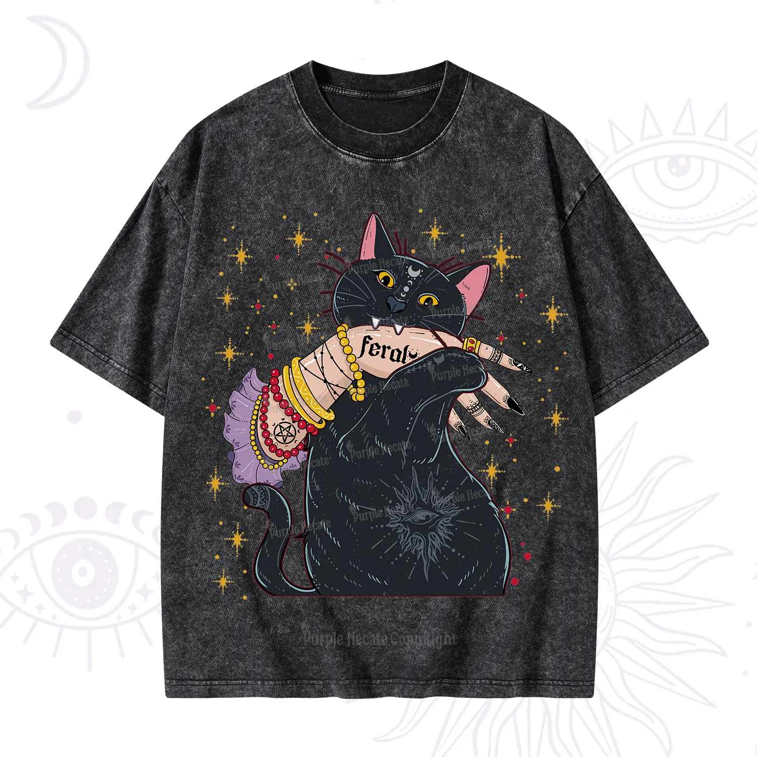 Purplehecate Feral Cat Washed T-Shirt
