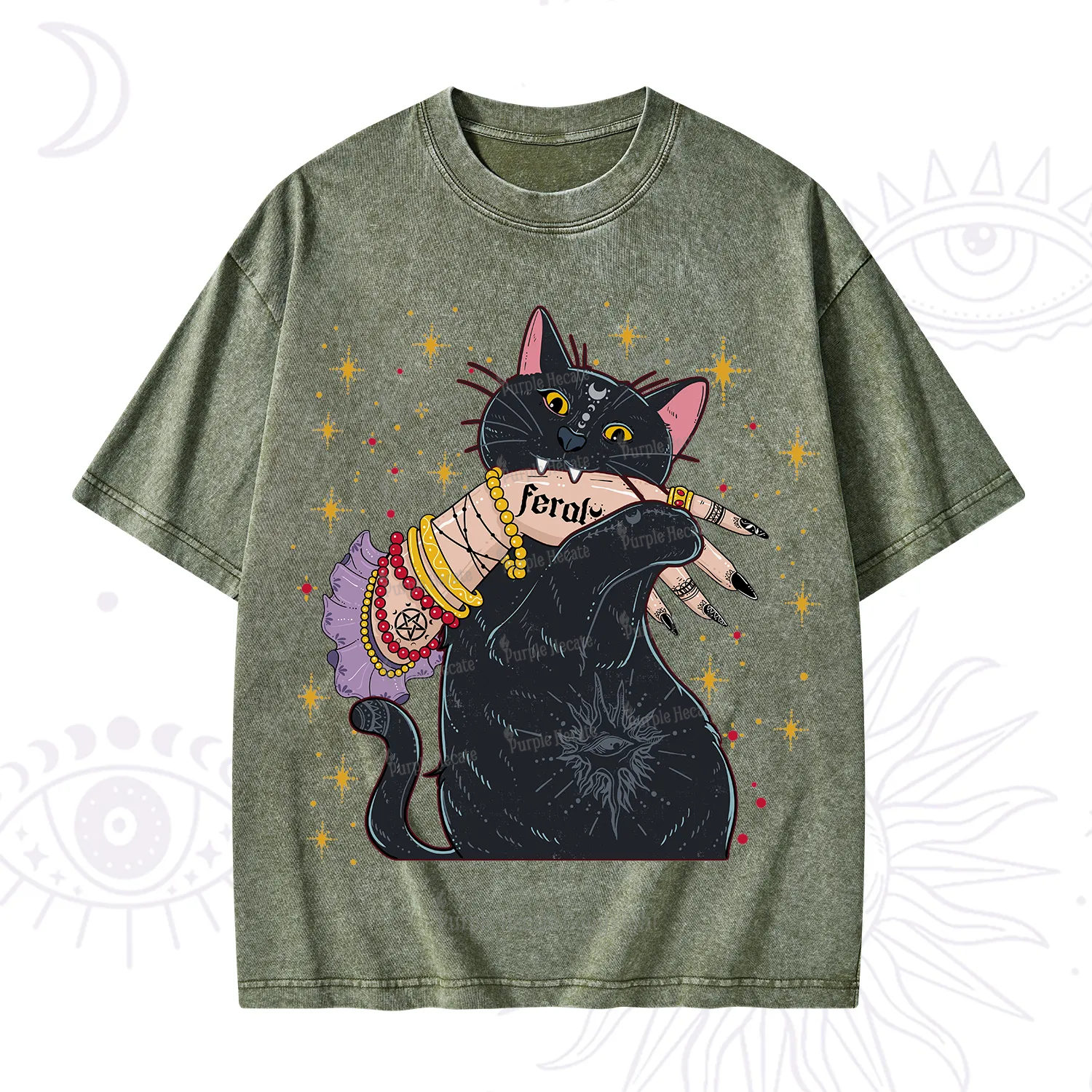 Purplehecate Feral Cat Washed T-Shirt