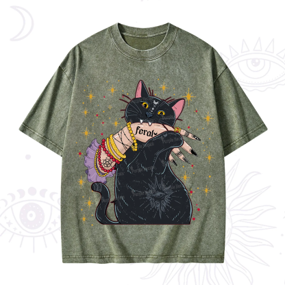 Purplehecate Feral Cat Washed T-Shirt