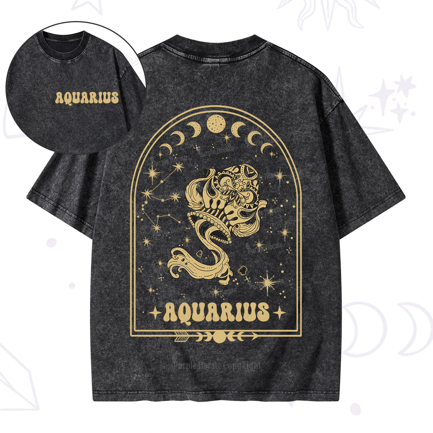 Purplehecate Zodiac Aquarius Under the Stars Washed T-Shirt