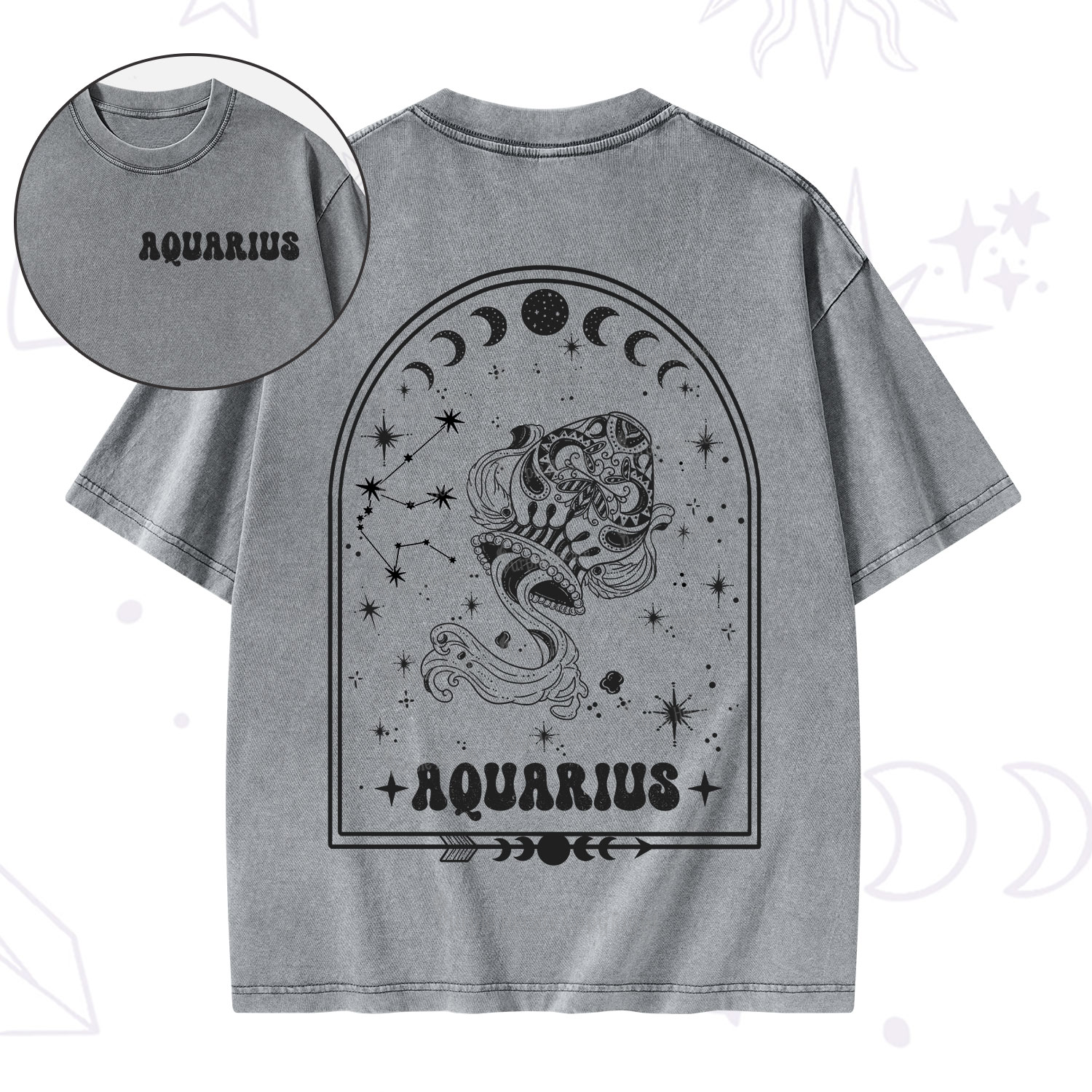 Purplehecate Zodiac Aquarius Under the Stars Washed T-Shirt