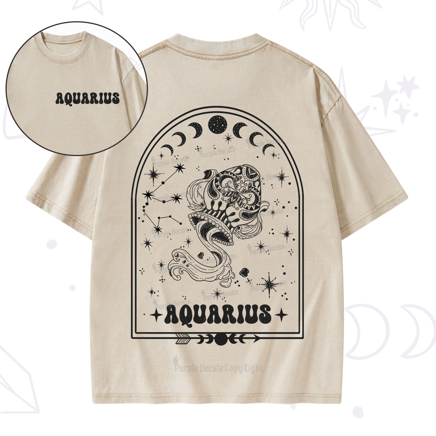 Purplehecate Zodiac Aquarius Under the Stars Washed T-Shirt