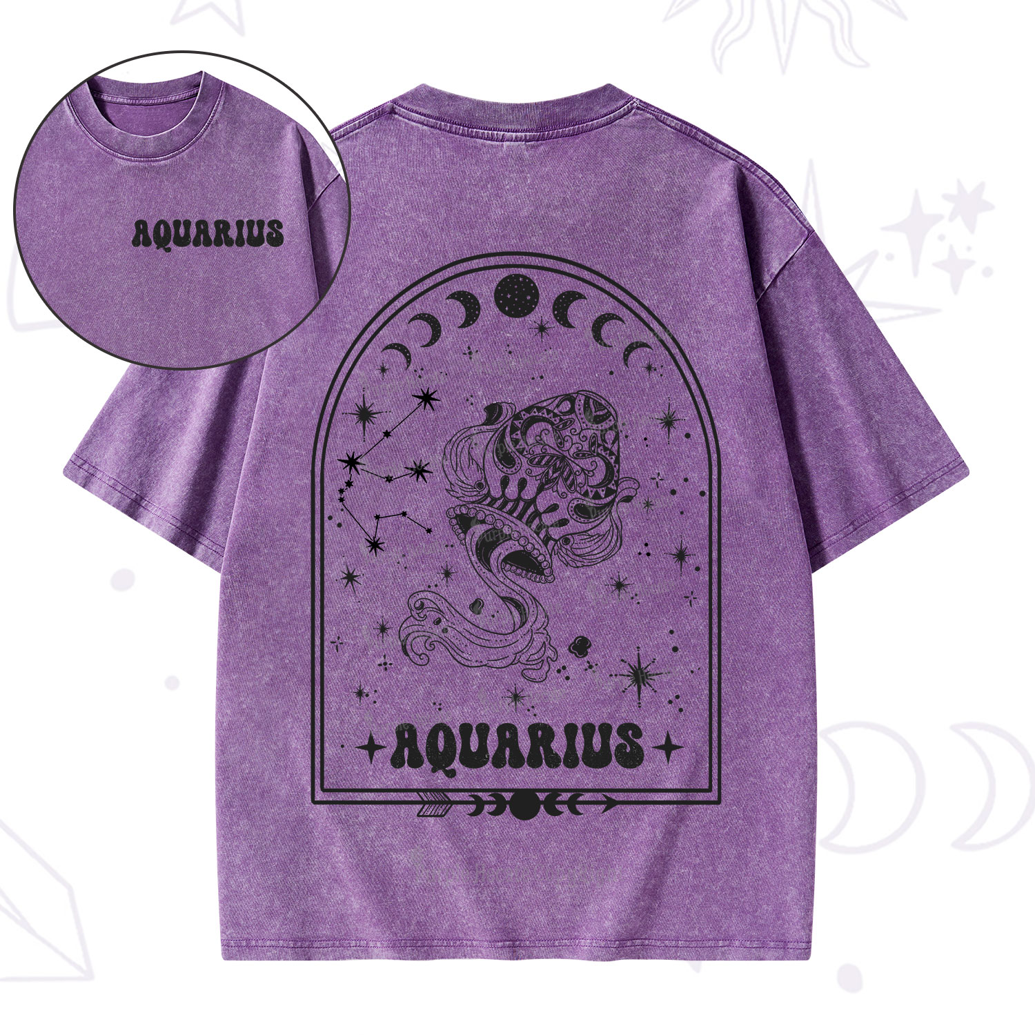 Purplehecate Zodiac Aquarius Under the Stars Washed T-Shirt