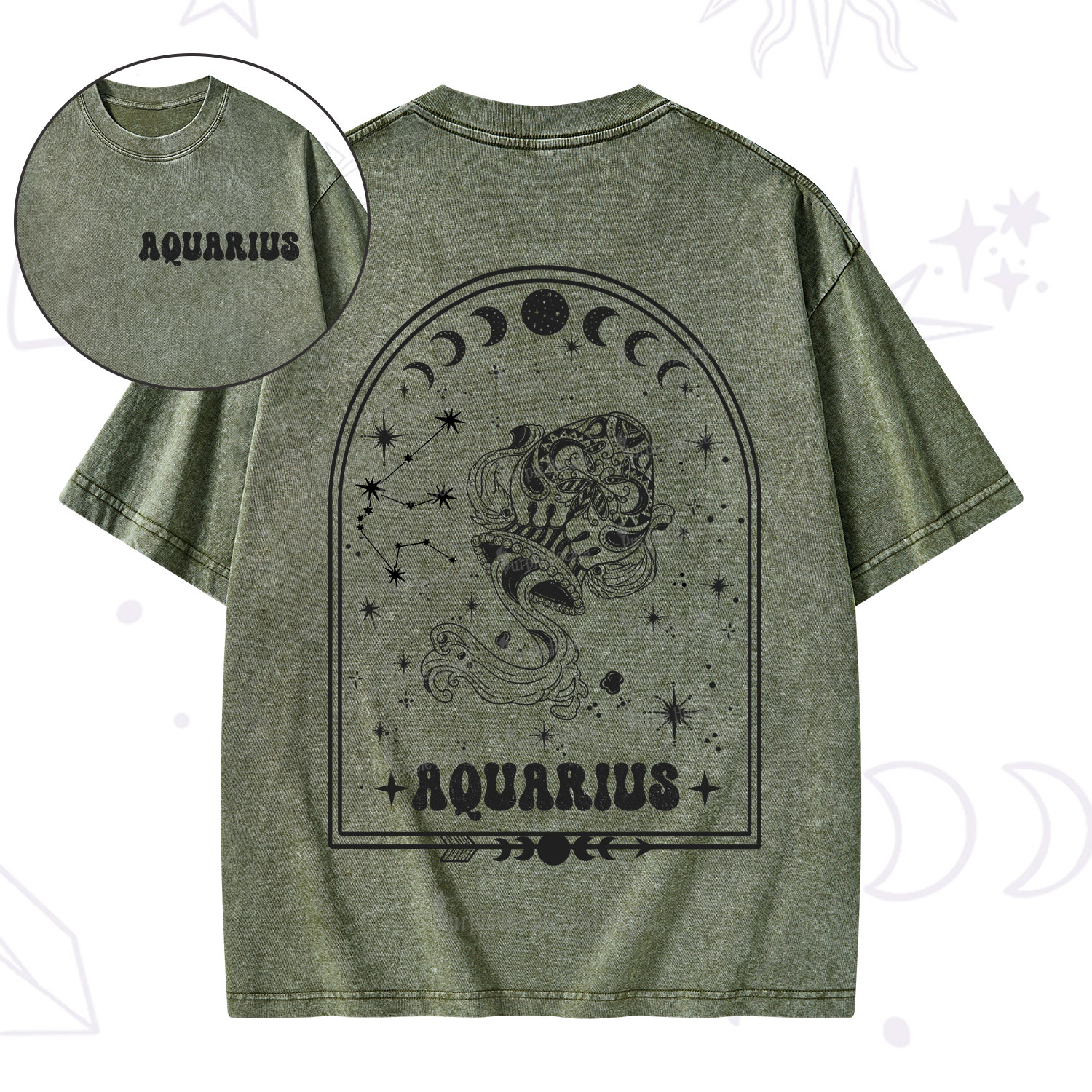Purplehecate Zodiac Aquarius Under the Stars Washed T-Shirt