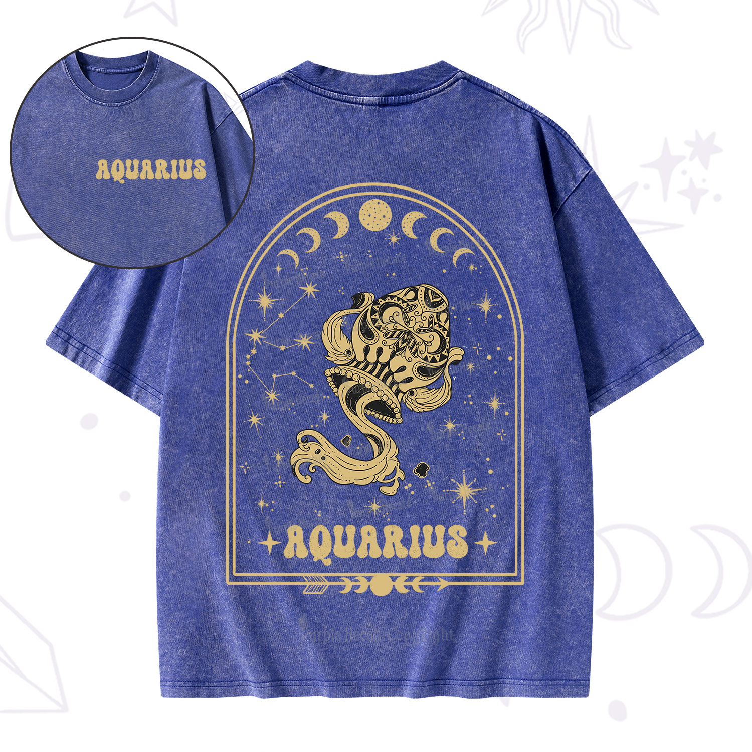 Purplehecate Zodiac Aquarius Under the Stars Washed T-Shirt