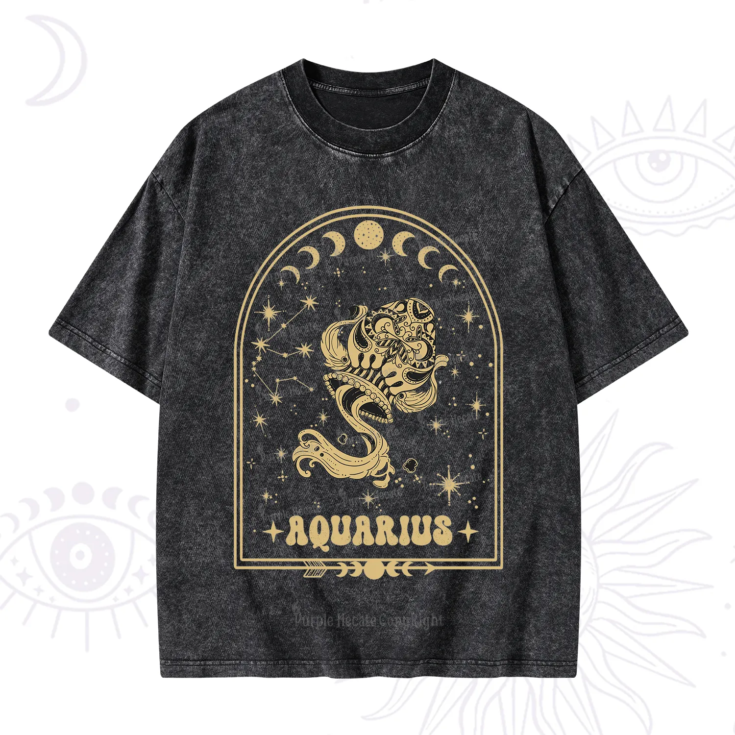 Purplehecate Zodiac Aquarius Under the Stars Washed T-Shirt