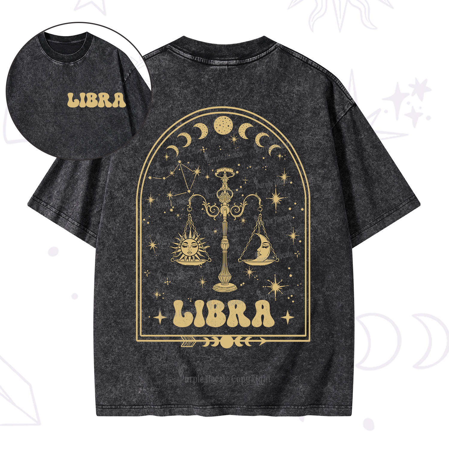 Purplehecate Zodiac Libra Under the Stars Washed T-Shirt