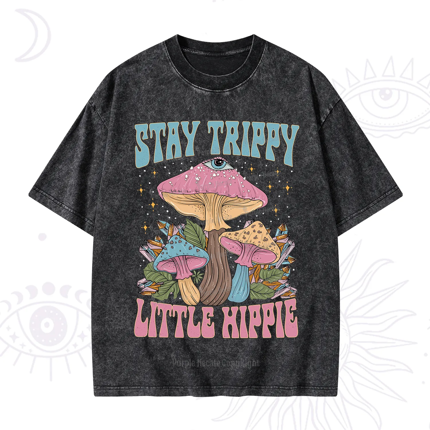 Purplehecate Stay Trippy Little Hippie Mushroom Washed T-Shirt