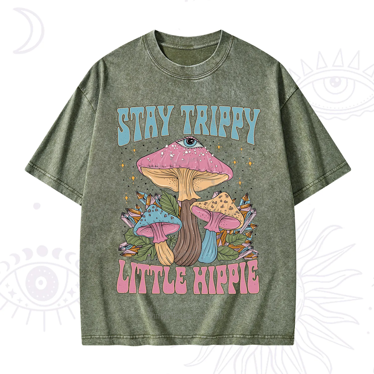 Purplehecate Stay Trippy Little Hippie Mushroom Washed T-Shirt
