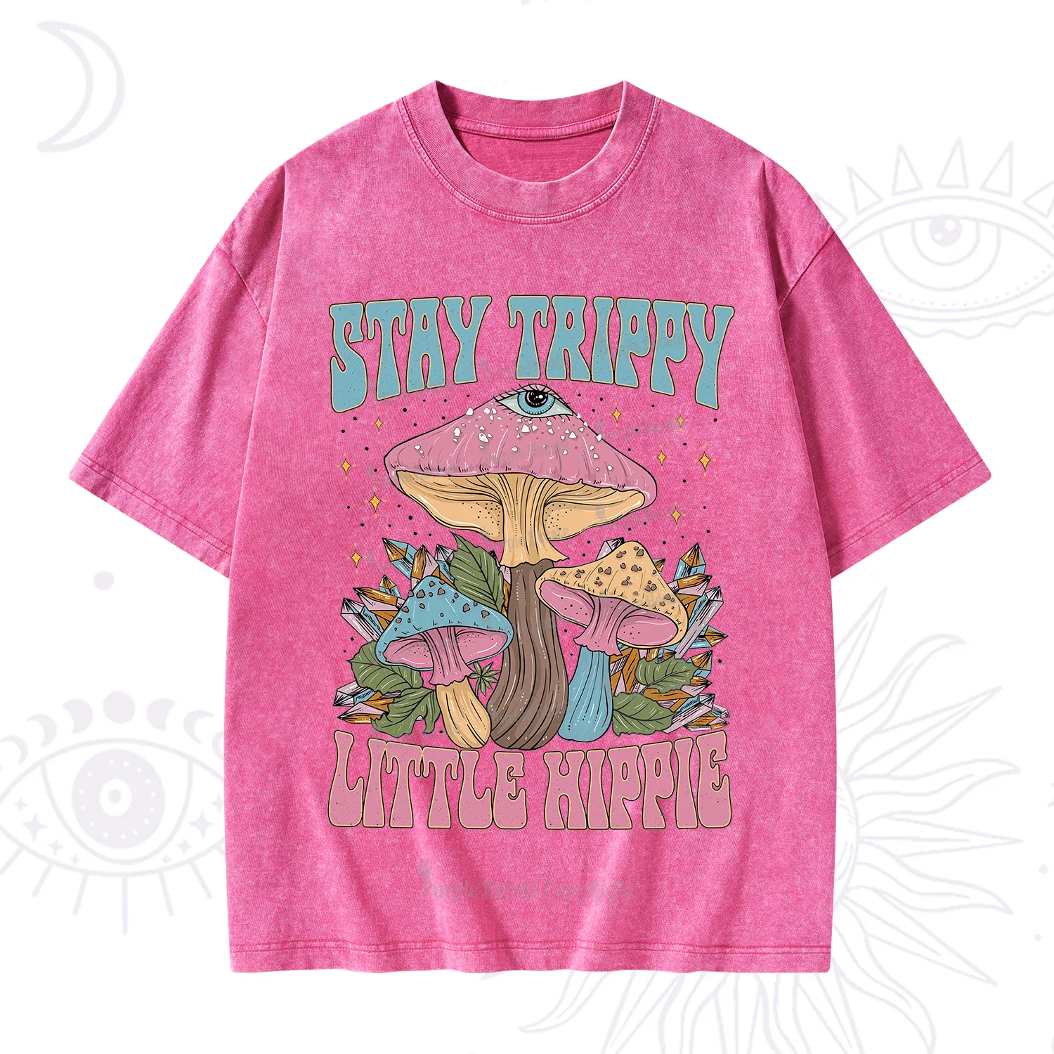 Purplehecate Stay Trippy Little Hippie Mushroom Washed T-Shirt