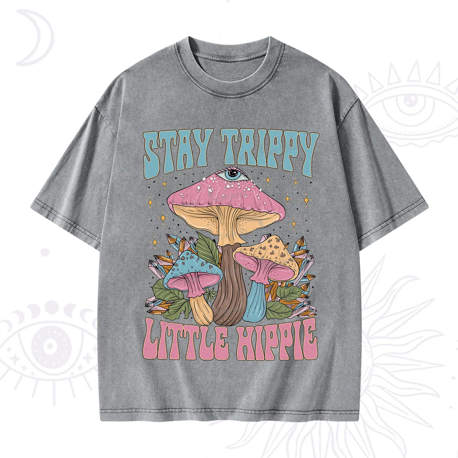 Purplehecate Stay Trippy Little Hippie Mushroom Washed T-Shirt