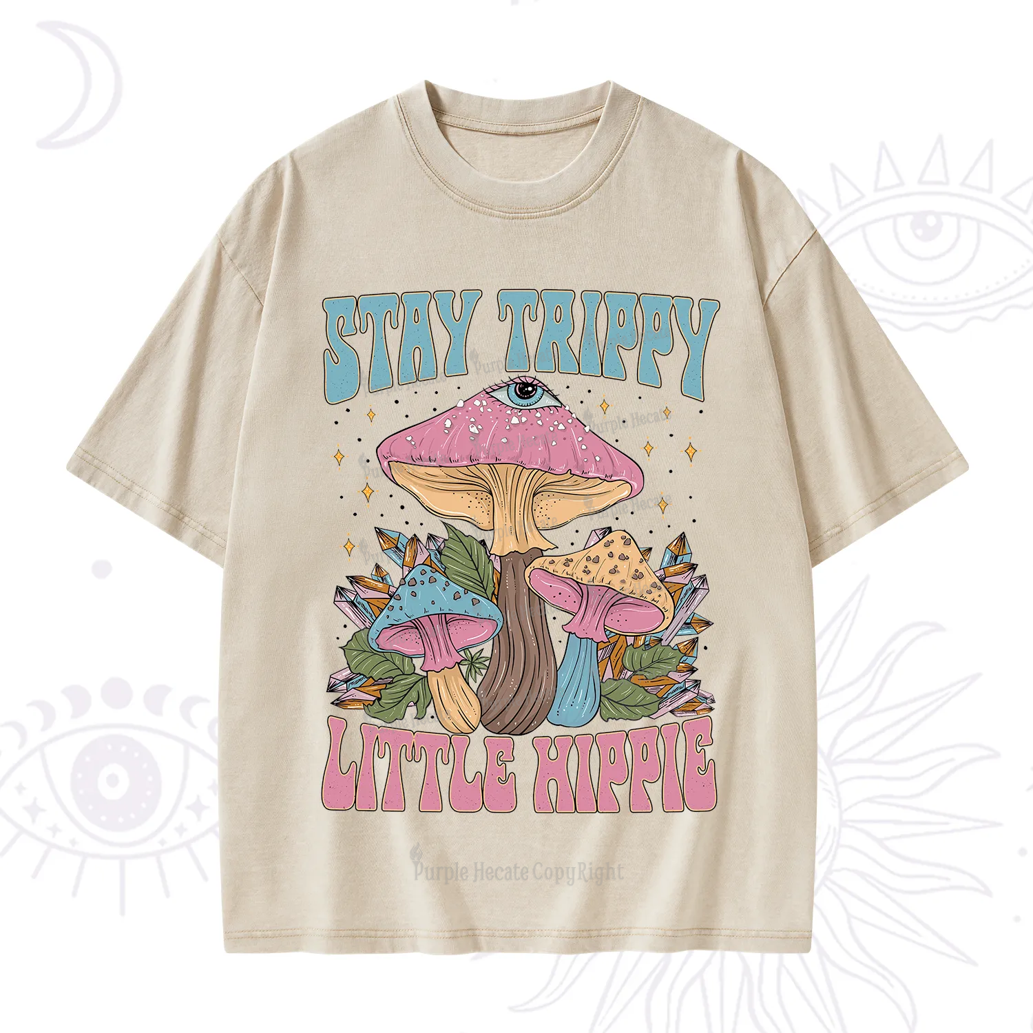 Purplehecate Stay Trippy Little Hippie Mushroom Washed T-Shirt