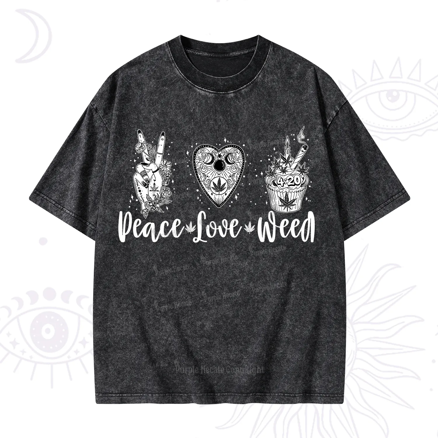 Purplehecate Peace Love Weed Washed T-Shirt