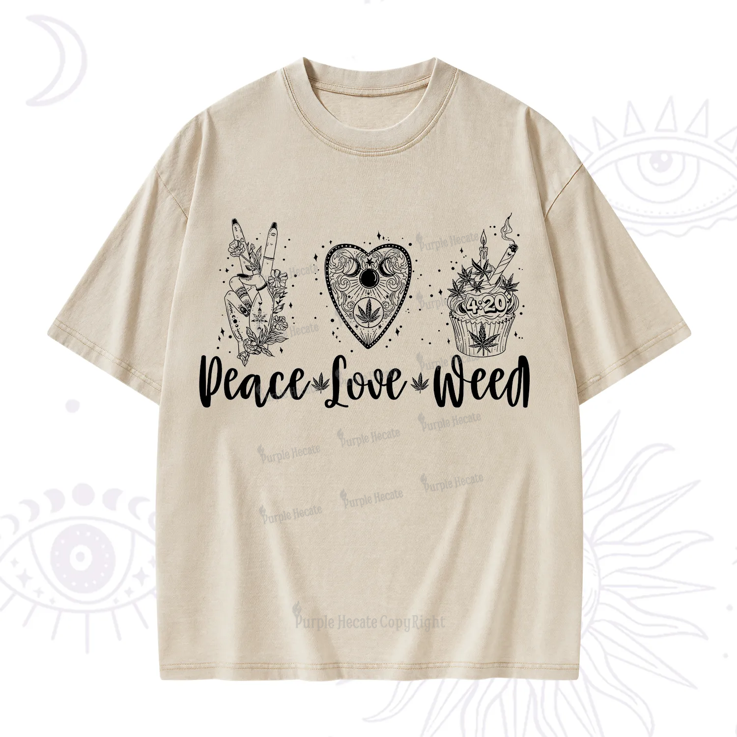 Purplehecate Peace Love Weed Washed T-Shirt