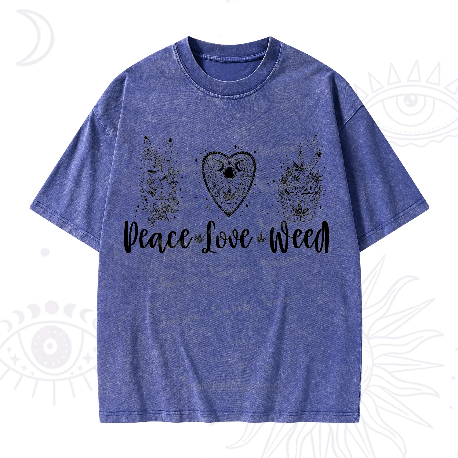 Purplehecate Peace Love Weed Washed T-Shirt