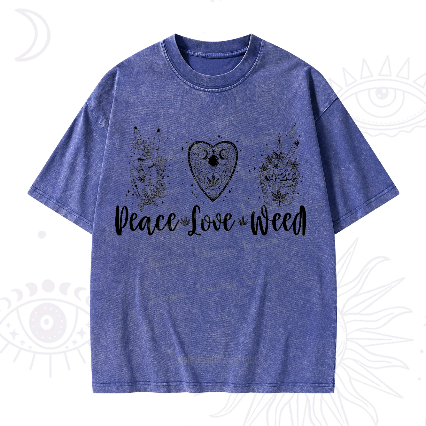Purplehecate Peace Love Weed Washed T-Shirt