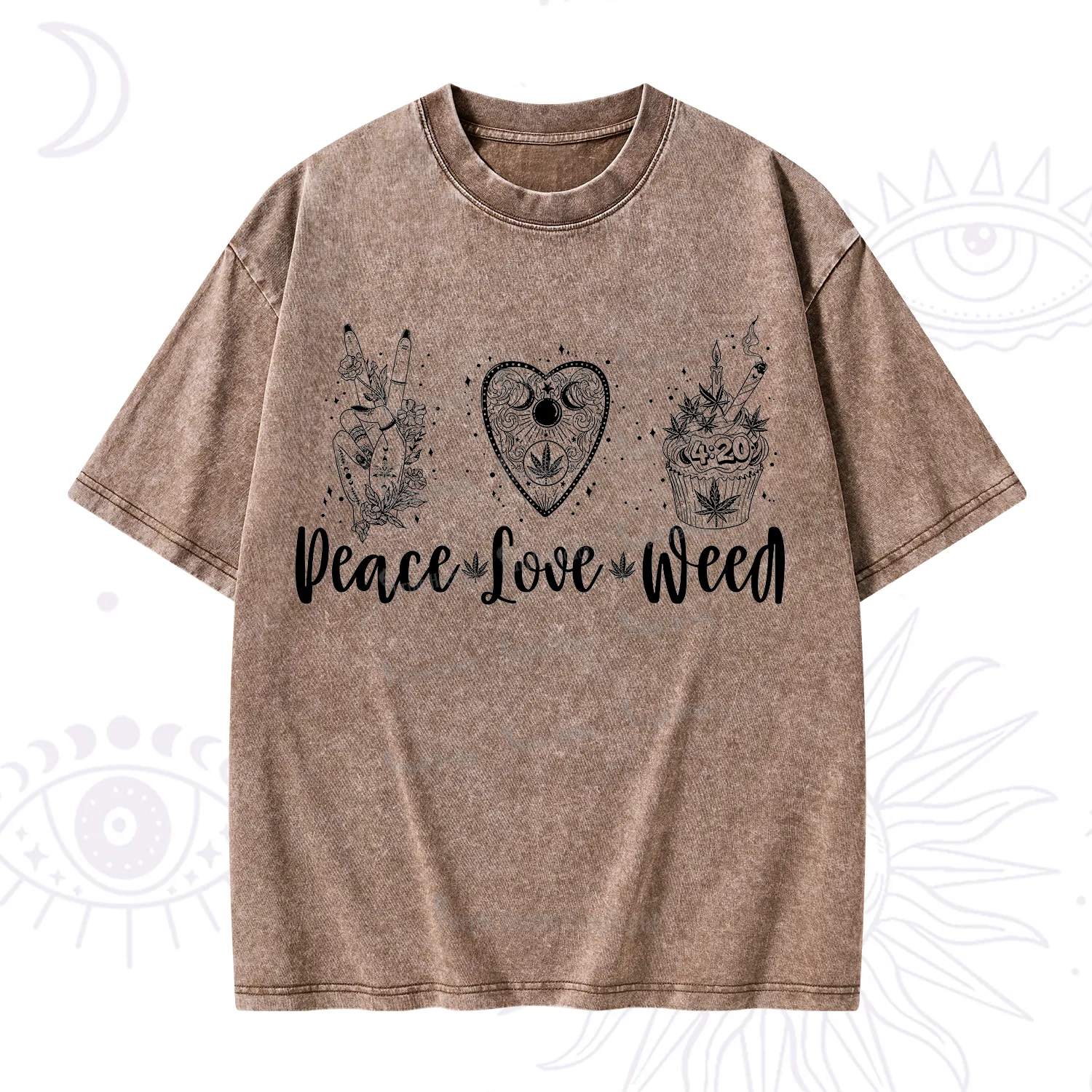 Purplehecate Peace Love Weed Washed T-Shirt