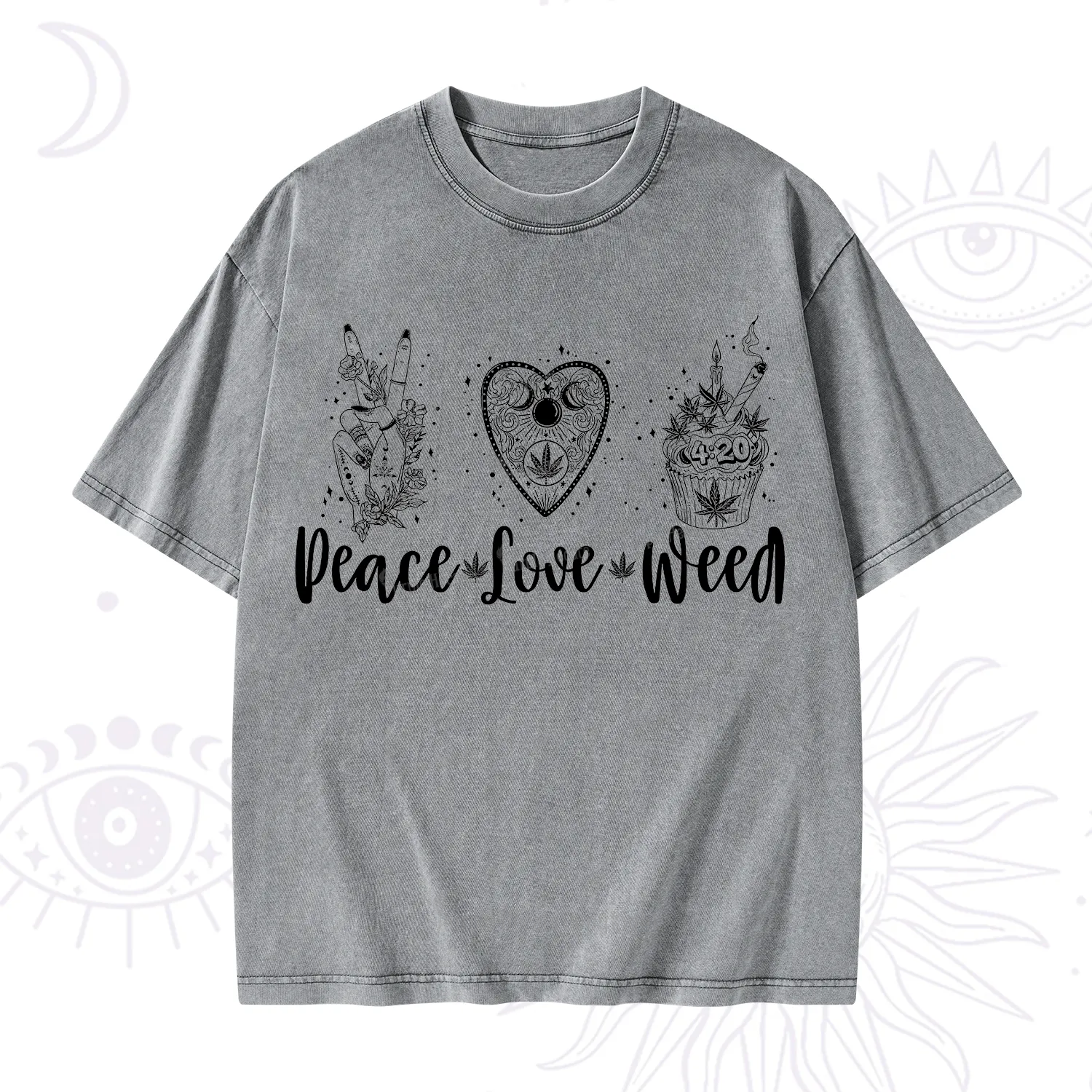 Purplehecate Peace Love Weed Washed T-Shirt