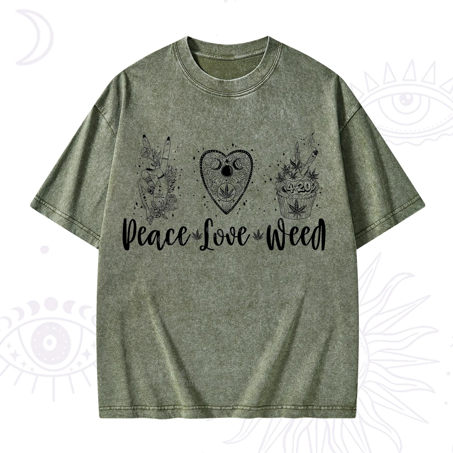 Purplehecate Peace Love Weed Washed T-Shirt