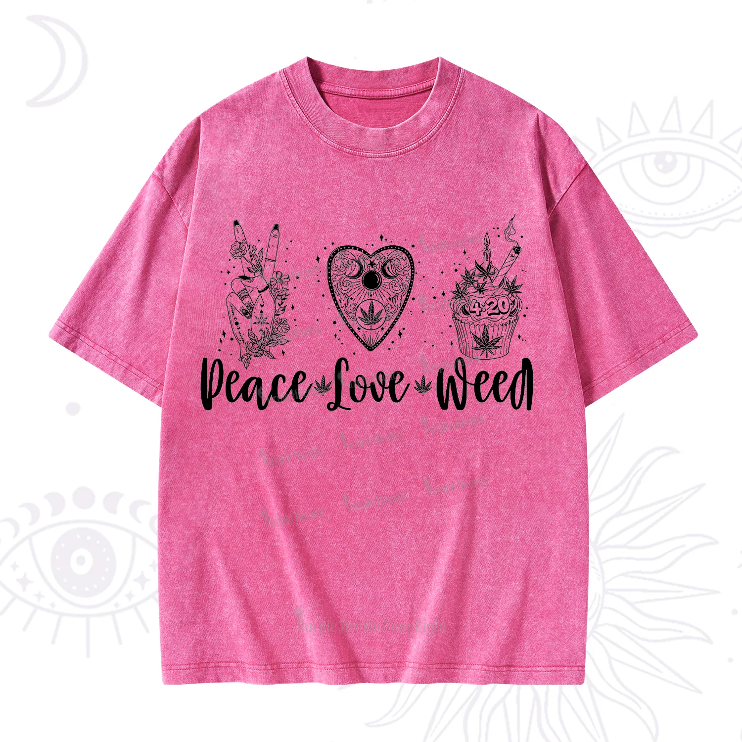 Purplehecate Peace Love Weed Washed T-Shirt