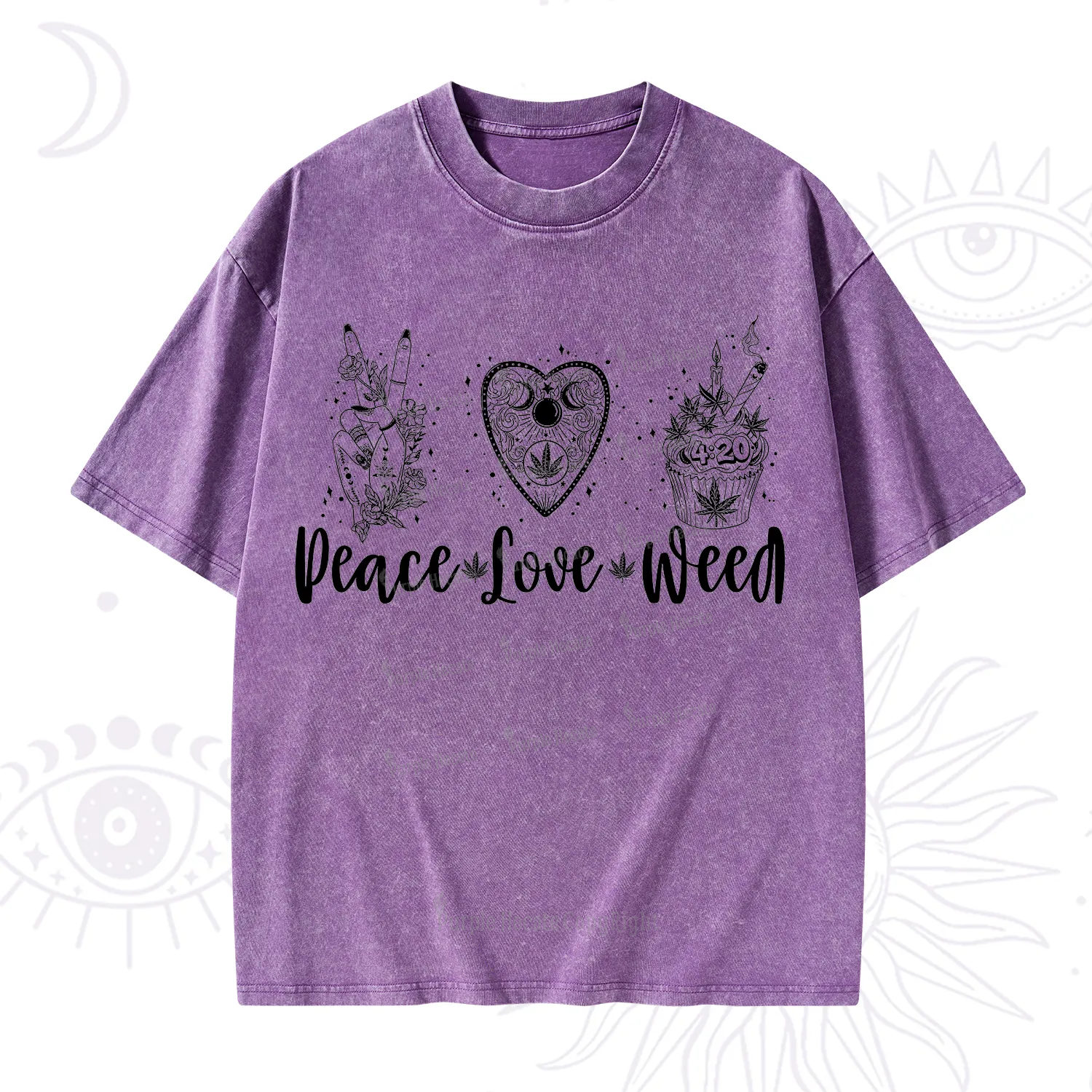 Purplehecate Peace Love Weed Washed T-Shirt