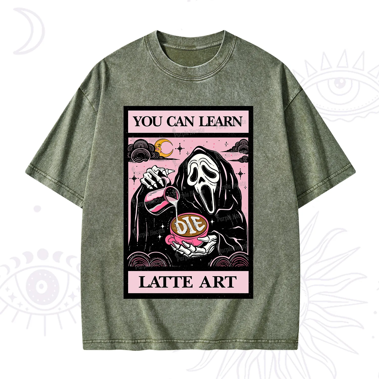 Purplehecate The You Can Learn Latte Art Oracle Card Washed T-Shirt