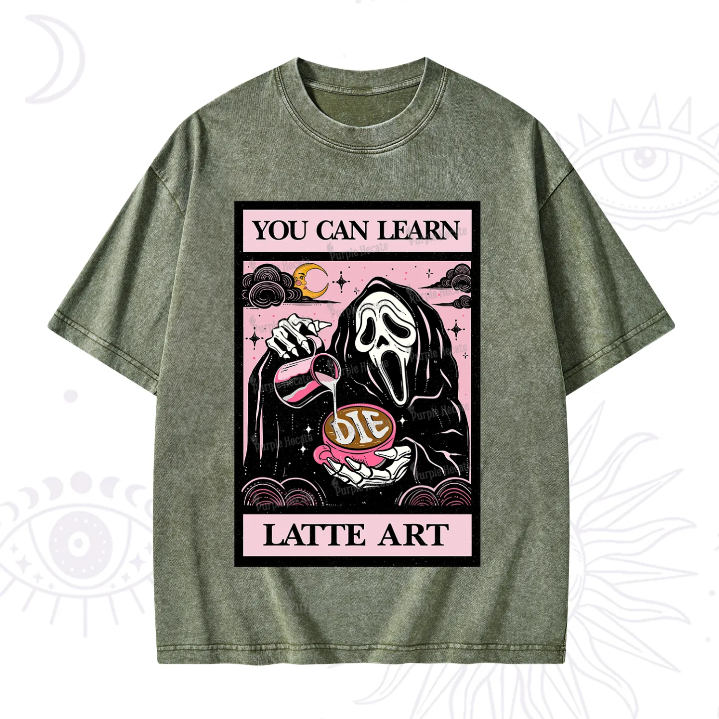 Purplehecate The You Can Learn Latte Art Oracle Card Washed T-Shirt