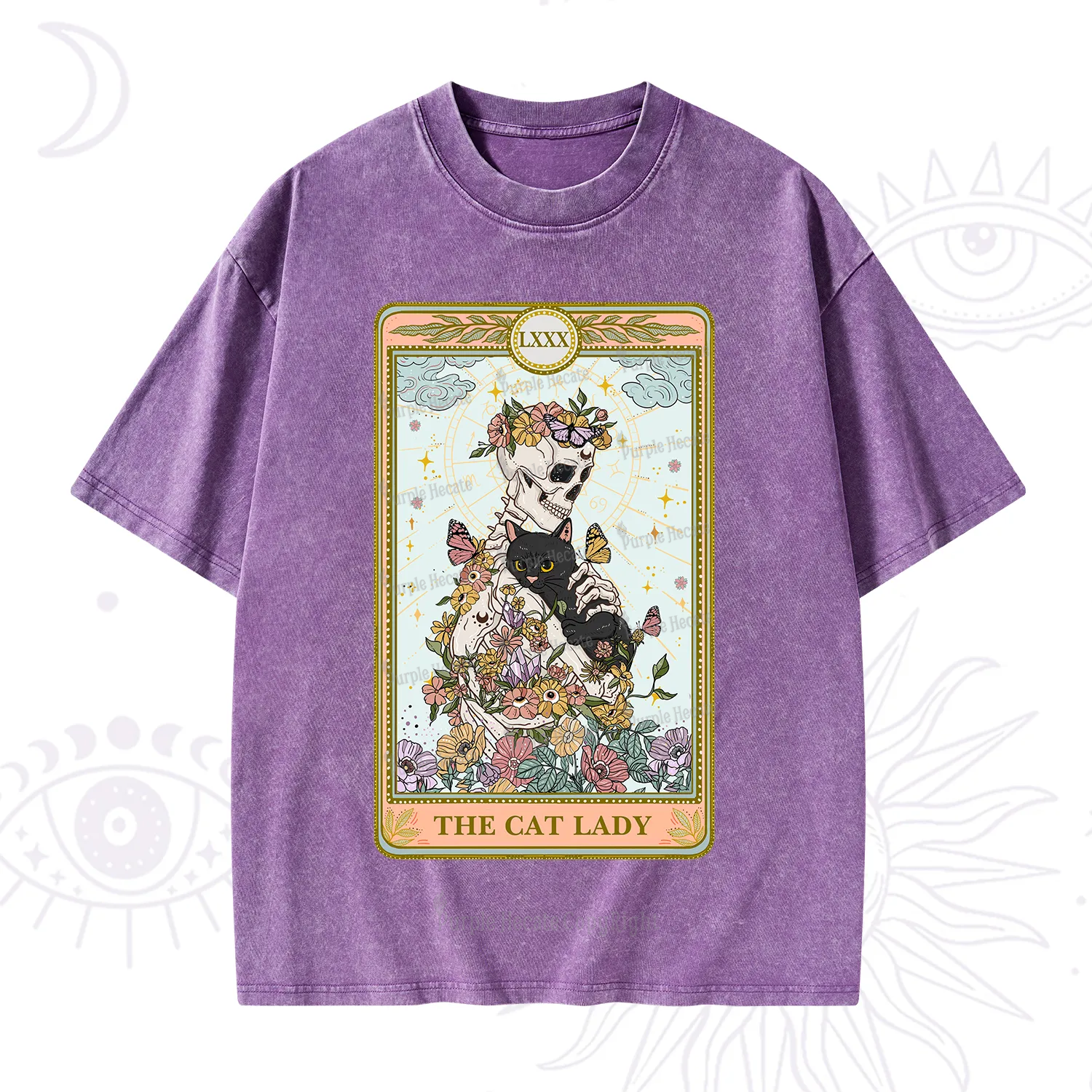 Purplehecate The Cat Lady Skeleton Tarot Washed T-Shirt