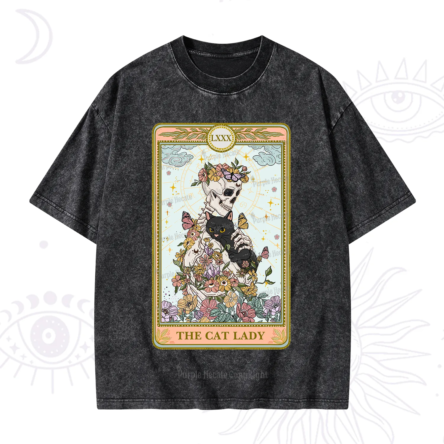 Purplehecate The Cat Lady Skeleton Tarot Washed T-Shirt